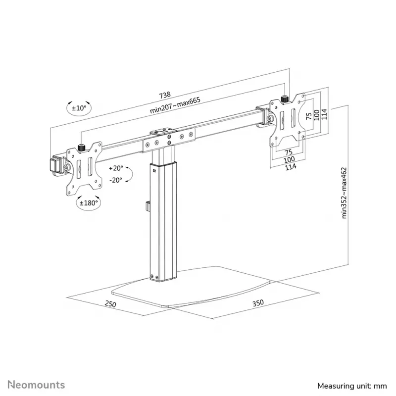 Neomounts FPMA-D865DBLACK Monitor stovas 10-27 colių – dujinė spyruoklė