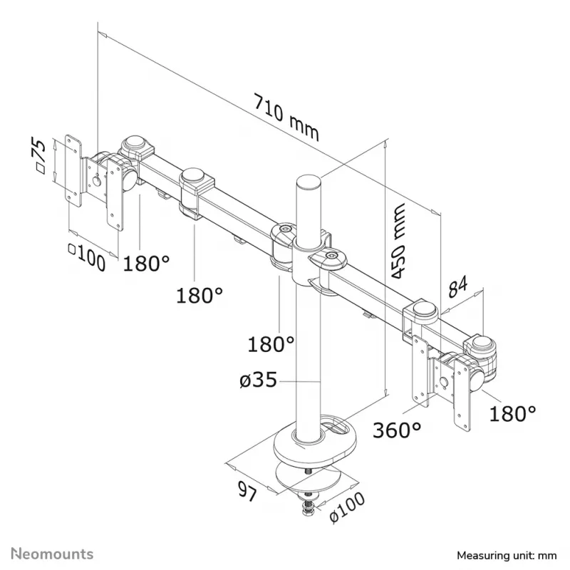 Neomounts FPMA-D960DG monitorinis laikiklis 10-27 colių, tvirtinimas per kiaurymę, 8 kg, 100 x 100 mm, juodas