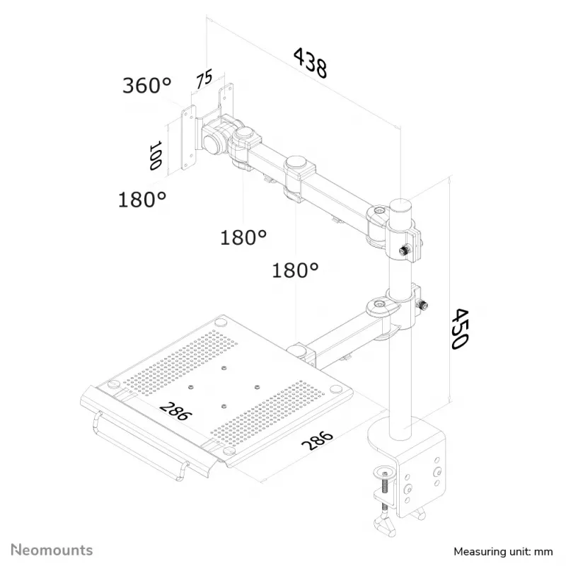 Neomounts FPMA-D960NOTEBOOK monitorinė ranka su nešiojamojo kompiuterio laikikliu 10-27 colių
