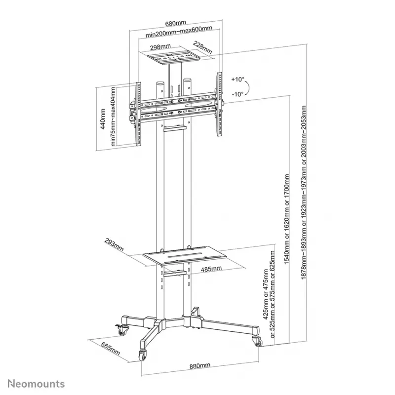 Neomounts PLASMA-M1700E mobilus grindinis stovas televizoriui 32-70 colių, juodas, plieninis, 50 kg