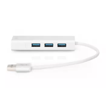 DIGITUS USB 3.0 3 prievadų HUB & Gigabit LAN adapteris 3xUSB A/M, 1xUSB A/F, 1xRJ45 LAN, palaiko Windows ir Mac OS