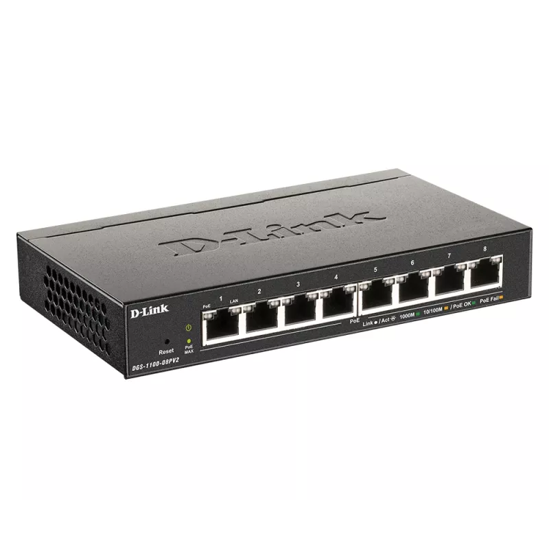 D-Link DGS-1100-08PV2 valdomas L2/L3 gigabitinis eterneto (10/100/1000) maitinimas per Ethernet (PoE) juodas