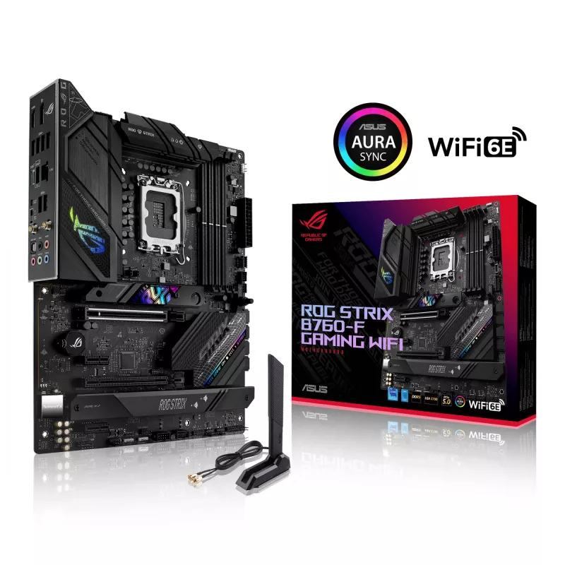 Motininė plokštė ASUS ROG STRIX B760-F GAMING WIFI — Intel B760, LGA 1700, ATX, DDR5, 4 DIMM, Wi‑Fi 6E, 2.5Gb LAN