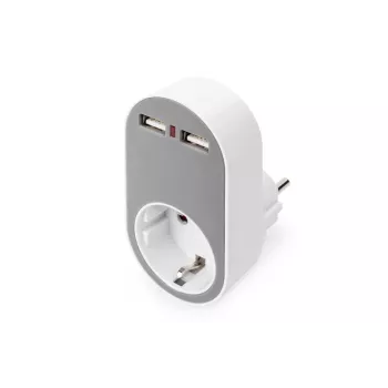 DIGITUS maitinimo adapteris su 2 USB prievadais 250V, 50 Hz, USB: 5V, 2,1A, baltas / pilkas