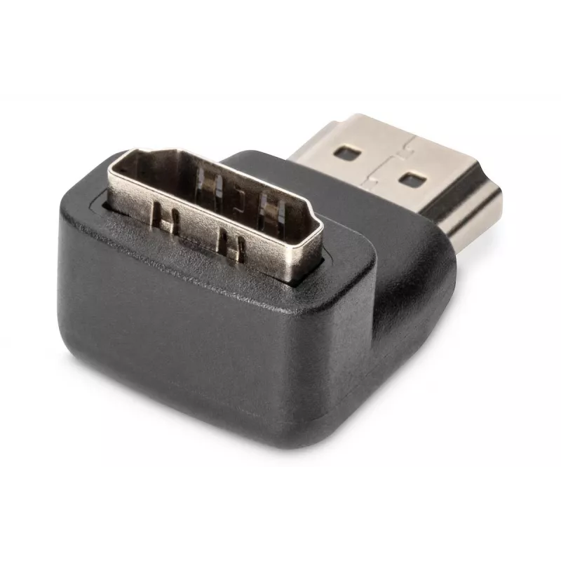 DIGITUS HDMI adapteris, tipas A, 90° kampu M/F, Ultra HD 60p, juodas auksinis