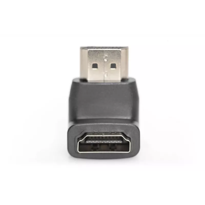 DIGITUS HDMI adapteris, tipas A, 90° kampu M/F, Ultra HD 60p, juodas auksinis