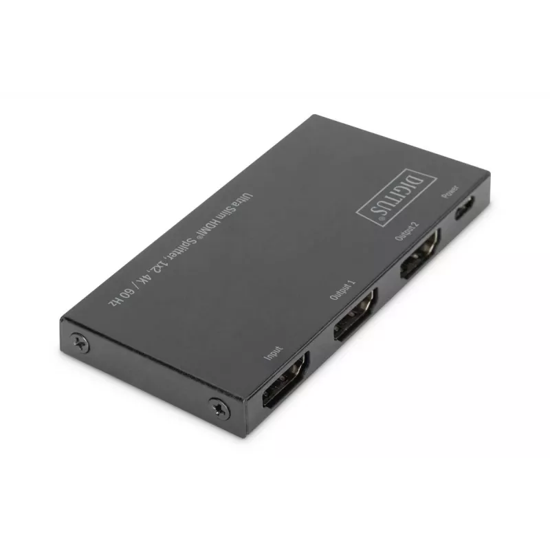 DIGITUS Ultra Slim HDMI skirstytuvas, 1x2, 4K/60Hz HDR, HDCP 2.2, 18 Gbps, Micro USB maitinimas