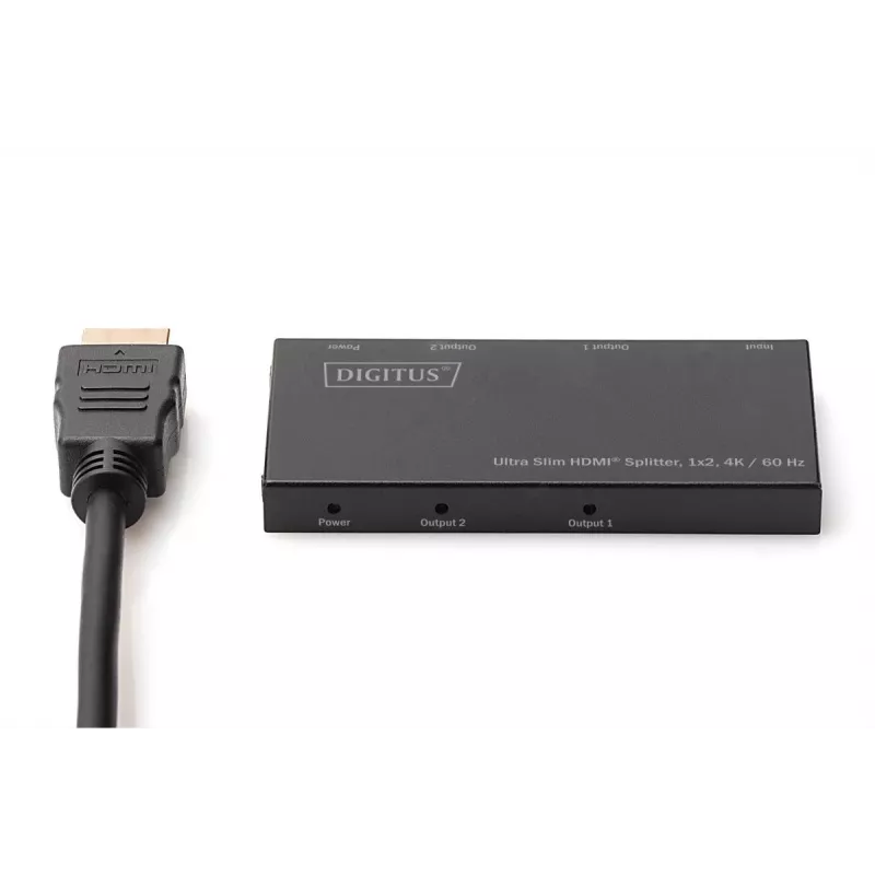 DIGITUS Ultra Slim HDMI skirstytuvas, 1x2, 4K/60Hz HDR, HDCP 2.2, 18 Gbps, Micro USB maitinimas