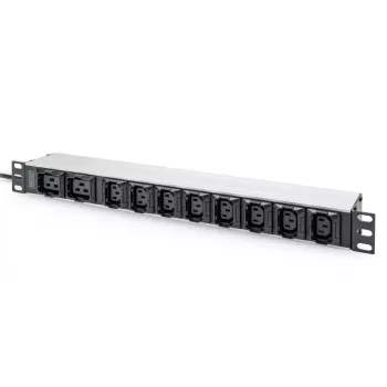 DIGITUS 1U aliumininis PDU stelažinis 8x C13 2x C19 16A 230VAC 50/60Hz IEC C20 kištukas