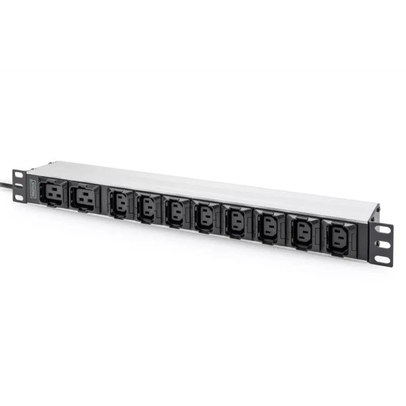 DIGITUS 1U aliumininis PDU stelažinis 8x C13 2x C19 16A 230VAC 50/60Hz IEC C20 kištukas