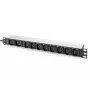 DIGITUS 1U aliumininis PDU stelažinis 8x C13 2x C19 16A 230VAC 50/60Hz IEC C20 kištukas