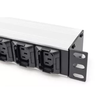 DIGITUS 1U aliumininis PDU stelažinis 8x C13 2x C19 16A 230VAC 50/60Hz IEC C20 kištukas