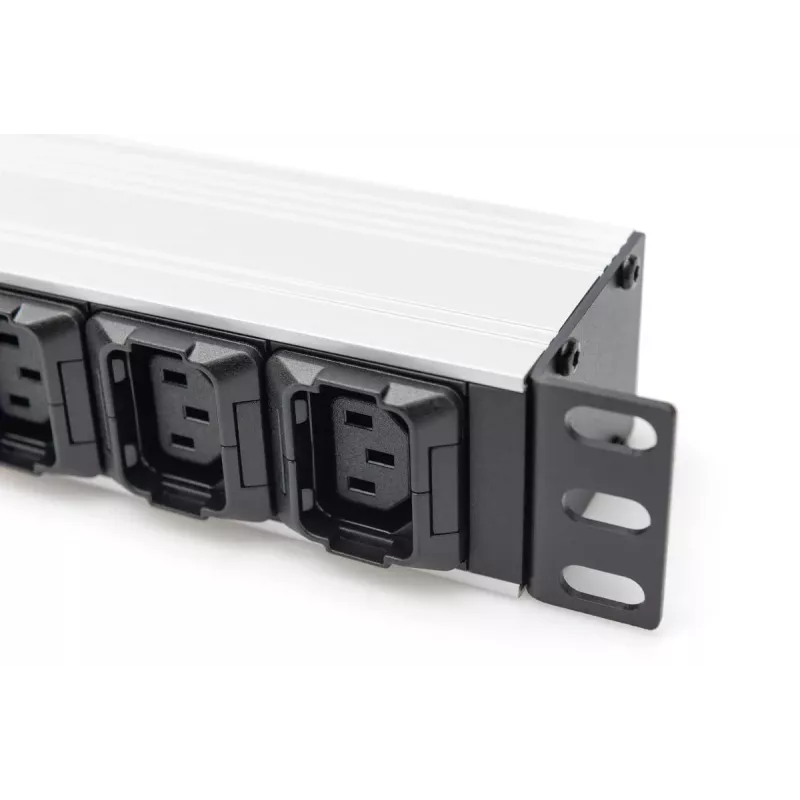 DIGITUS 1U aliumininis PDU stelažinis 8x C13 2x C19 16A 230VAC 50/60Hz IEC C20 kištukas