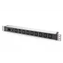 DIGITUS 1U aliumininis PDU stelažinis 9x C13 10A 230VAC 50/60Hz IEC C14 įvadas 10A saugiklis