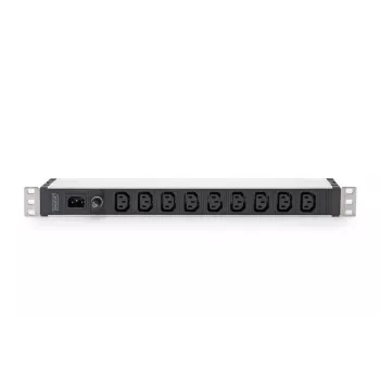 DIGITUS 1U aliumininis PDU stelažinis 9x C13 10A 230VAC 50/60Hz IEC C14 įvadas 10A saugiklis