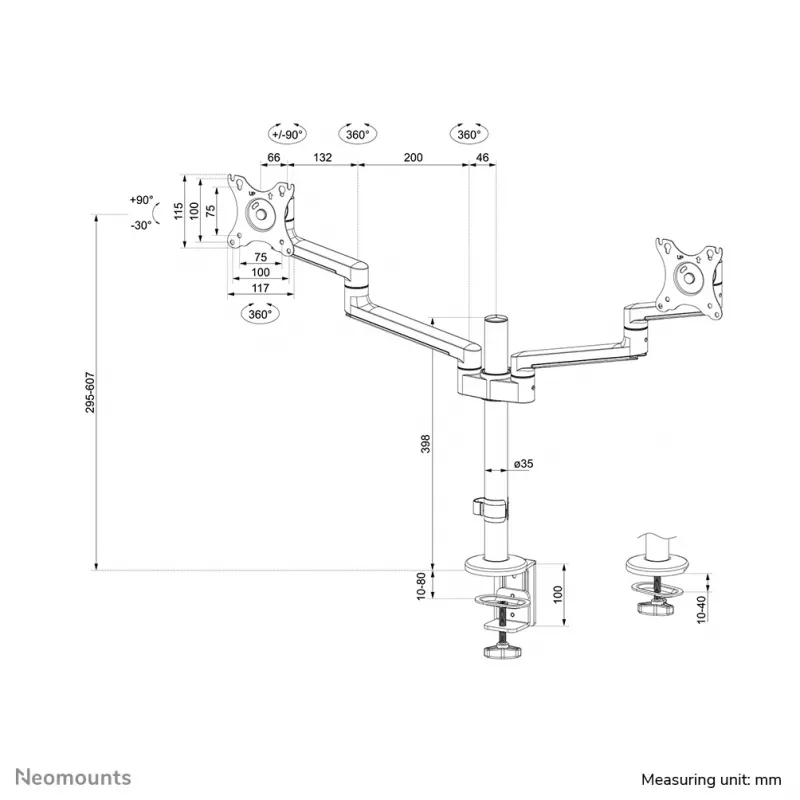 Neomounts DS60-425WH2 Monitorinis laikiklis 17-27 colių - erdvę taupantis
