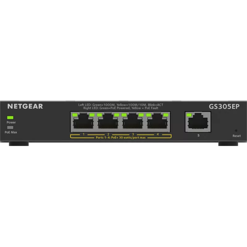 NETGEAR 5 prievadų Gigabit Ethernet PoE+ Plus valdomas jungiklis (GS305EP) L2/L3