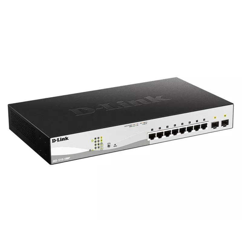 D-Link DGS-1210-10MP valdomas L2 gigabitinės eterneto (10/100/1000) maitinimas per Ethernet (PoE) jungiklis juodas, pilkas