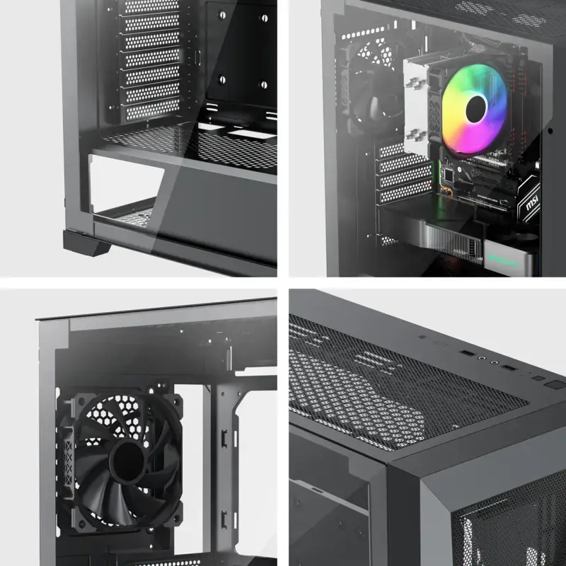 Korpusas XILENCE XG151 Midi Tower – juodas, ATX/Micro-ATX/Mini-ITX, maitinimo blokas apačioje, 2x 3,5 colio + 4x 2,5 colio vietos