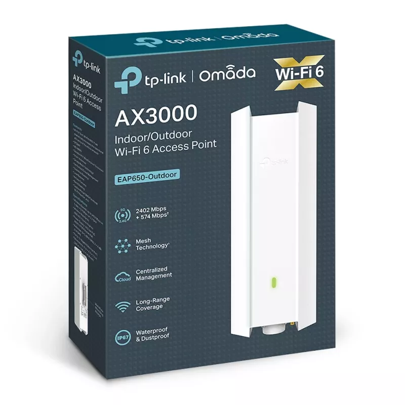 TP-Link Omada AX3000 vidinis/lauko WiFi 6 prieigos taškas, 2.4 GHz, 5 GHz, 3000 Mbit/s, WPA, WPA-Enterprise, WPA2, WPA2-Enterprise, WPA3, WPA3-Enterprise, 10/100/1000 Mbit/s