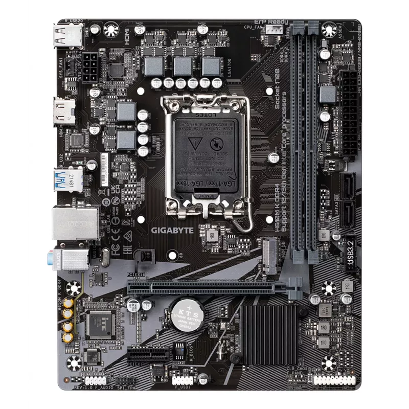 GIGABYTE H610M K DDR4 pagrindinė plokštė – palaiko Intel Core 14-osios kartos procesorius, 3+1+1 fazių hibridinis maitinimo dizainas, iki 3200 MHz DDR4, 1xPCIe 3.0 M.2, GbE LAN, USB 3.2 Gen 1