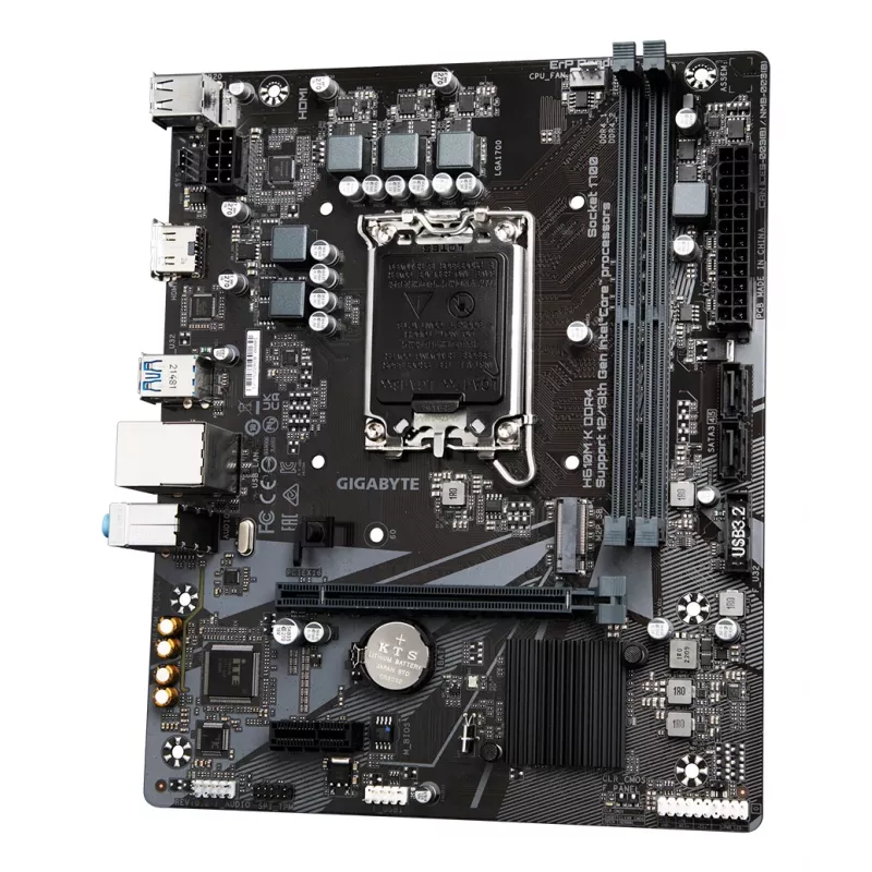 GIGABYTE H610M K DDR4 pagrindinė plokštė – palaiko Intel Core 14-osios kartos procesorius, 3+1+1 fazių hibridinis maitinimo dizainas, iki 3200 MHz DDR4, 1xPCIe 3.0 M.2, GbE LAN, USB 3.2 Gen 1