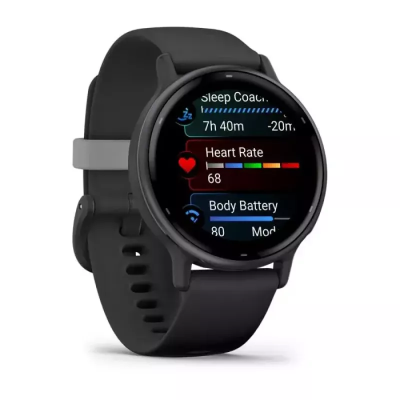Išmanusis laikrodis GARMIN Vivoactive 5 Juodas — 42 mm korpusas, AMOLED 1,2 colio, GPS/GLONASS/Galileo, 5 ATM, optinis širdies ritmo matuoklis, SpO2, 11 dienų baterija