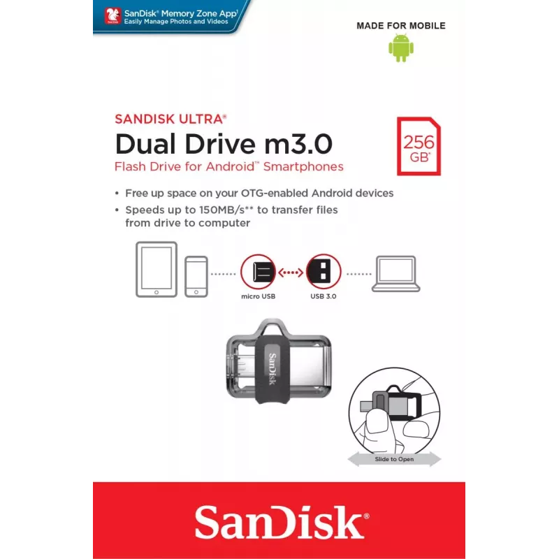 WESTERN DIGITAL SanDisk ULTRA DUAL DRIVE M3.0 256GB USB atmintukas - micro-USB / USB 3.0