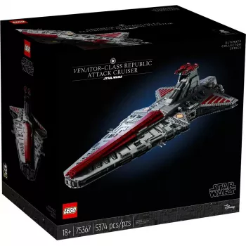 LEGO Star Wars Respublikos Venator klasės atakos kreiseris 75367 — konstravimo rinkinys, 5 374 dalių, 320×1 090×540 mm, 2 minifigūrėlės, amžius 18+