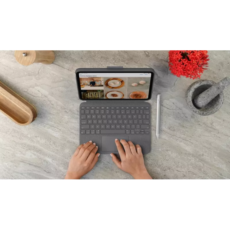 LOGITECH Combo Touch iPad (10th gen) - Oxford Grey - Vokiška QWERTZ klaviatūra