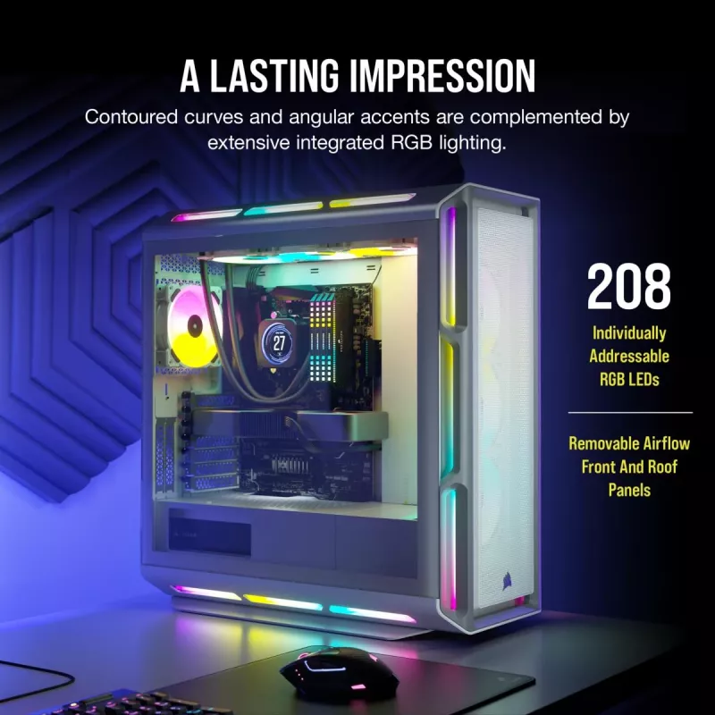 CORSAIR Icue 5000T vidutinio dydžio ATX kompiuterio korpusas - RGB - grūdintas stiklas - baltas