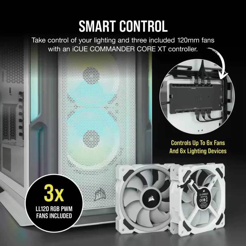 CORSAIR Icue 5000T vidutinio dydžio ATX kompiuterio korpusas - RGB - grūdintas stiklas - baltas