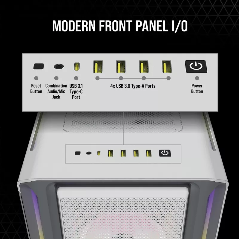 CORSAIR Icue 5000T vidutinio dydžio ATX kompiuterio korpusas - RGB - grūdintas stiklas - baltas