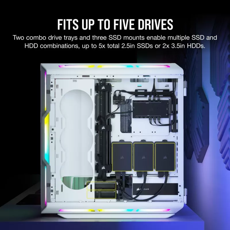 CORSAIR Icue 5000T vidutinio dydžio ATX kompiuterio korpusas - RGB - grūdintas stiklas - baltas