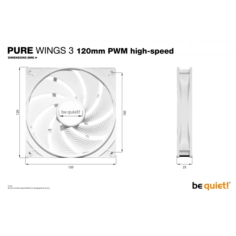 be quiet! Pure Wings 3 120mm PWM high-speed White kompiuterio korpuso ventiliatorius 12 cm 1 vnt.