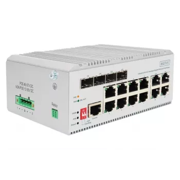 DIGITUS DN-651139 pramoninis PoE tinklo jungiklis - 8 prievadai Gigabit Ethernet, L2 valdomas, 4 SFP kėlimo prievadai