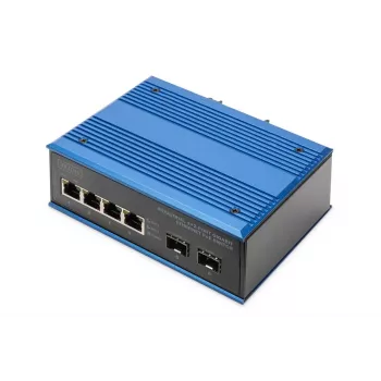 DIGITUS Industrial 4+2 portų Gigabit Ethernet PoE jungiklis 4 portai GE PoE RJ45 2 GE SFP prievadai