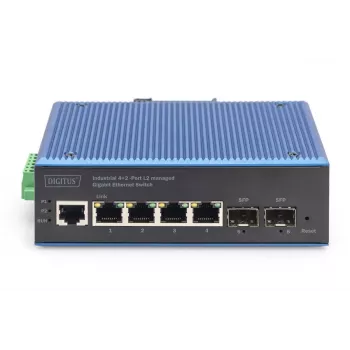 DIGITUS Industrial 4+2 prievadų L2 valdomas Gigabit Ethernet jungiklis 4xGE RJ45 + 2 SFP prievadai