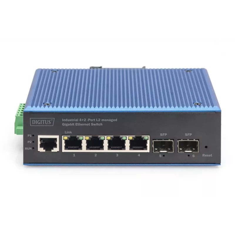 DIGITUS Industrial 4+2 prievadų L2 valdomas Gigabit Ethernet jungiklis 4xGE RJ45 + 2 SFP prievadai