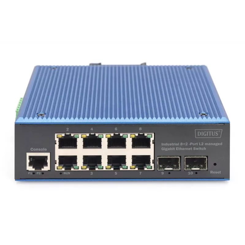 DIGITUS Industrial 8+2 Port L2 Valdomas Gigabit Ethernet Switch 8x GE RJ45 + 2 SFP prievadai