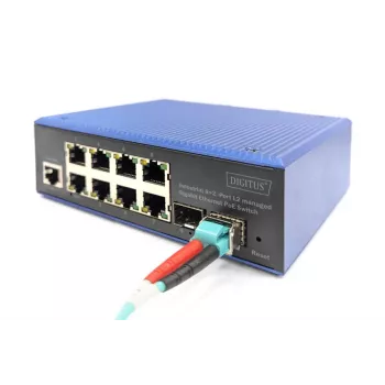 DIGITUS Industrial 8+2-Port Gigabit L2 valdomas Ethernet POE jungiklis 8xGE RJ45 + 2 SFP prievadai IEEE802.3at (30W)