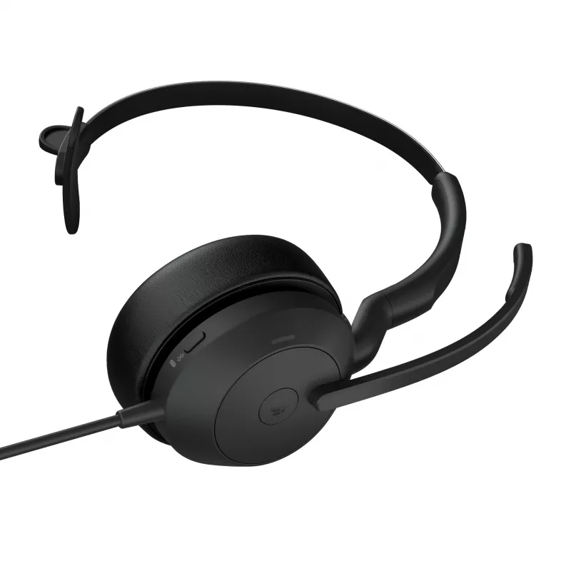 Jabra Evolve2 50 USB-A MS Mono biuro ir skambučių centro ausinė su mikrofonu, laidinė ir Bluetooth, 20 - 20000 Hz, 99 g, juoda