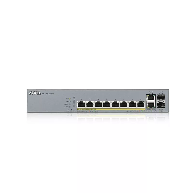 Zyxel GS1350-12HP-EU0101F valdomas L2 gigabitinis Ethernet PoE tinklo jungiklis, pilkas