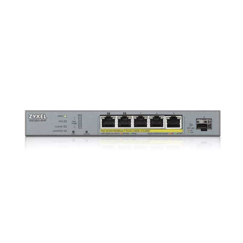 Zyxel GS1350-6HP-EU0101F valdomas L2 tinklo jungiklis Gigabit Ethernet (10/100/1000) PoE pilka