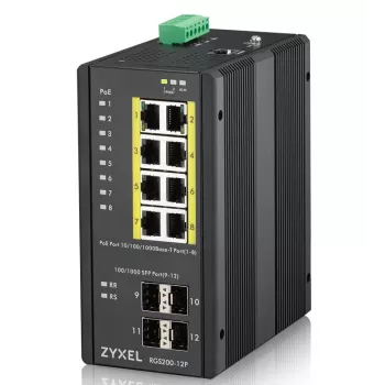 Zyxel RGS200-12P valdomas L2 Gigabit Ethernet PoE komutatorius (juodas)