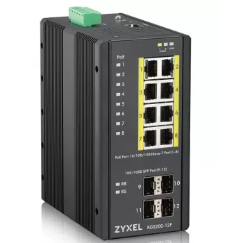 Zyxel RGS200-12P valdomas L2 Gigabit Ethernet PoE komutatorius (juodas)