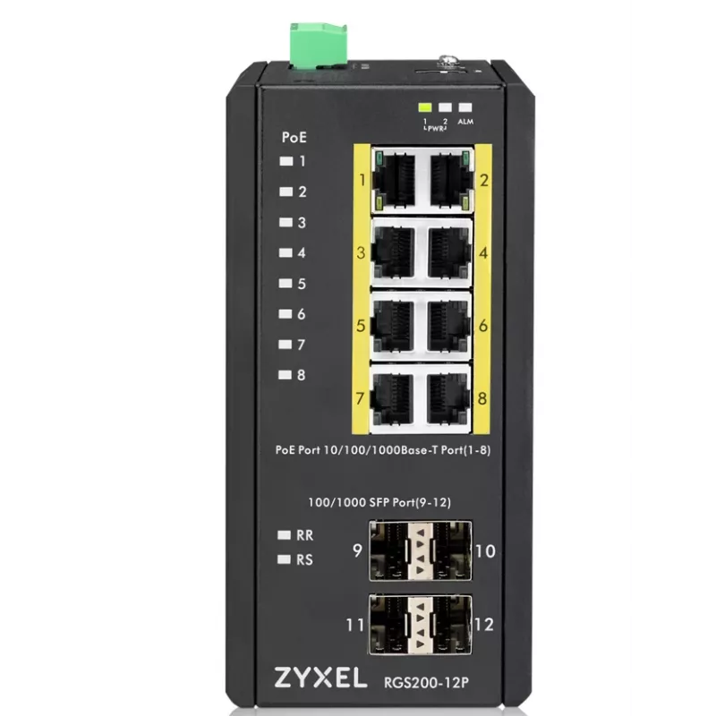 Zyxel RGS200-12P valdomas L2 Gigabit Ethernet PoE komutatorius (juodas)
