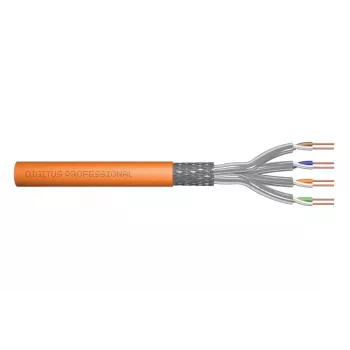DIGITUS montažinis kabelis - Cat 7 - S/FTP - AWG 23/1 - simpleksas - 50 m - oranžinis - 1200 MHz Dca (EN 50575), kartoninė dėžutė