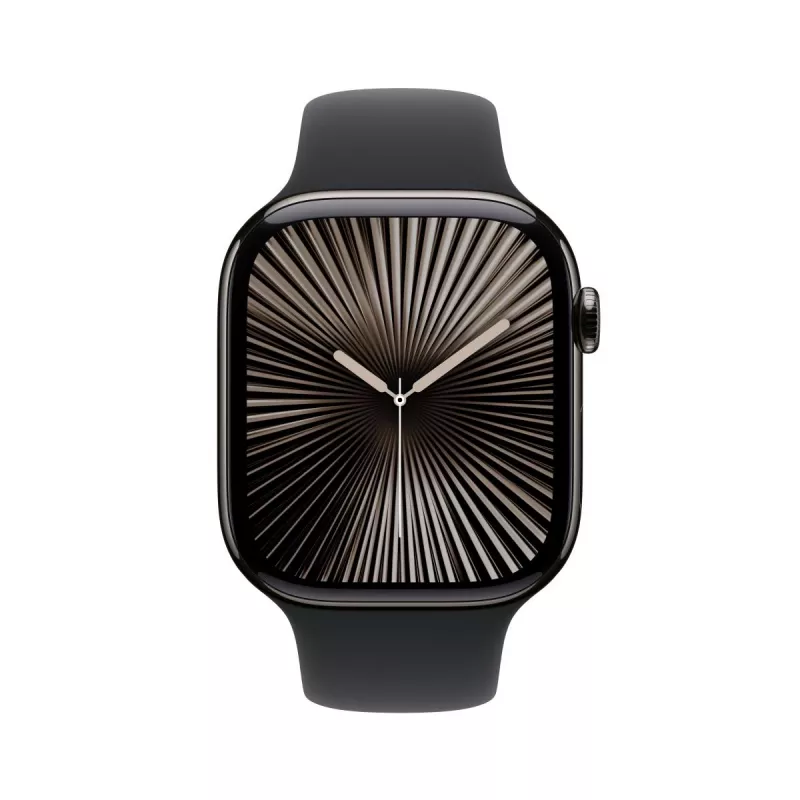 APPLE Watch Series 10 GPS + Cellular 46mm titano korpusas su juodu sportiniu dirželiu - M/L