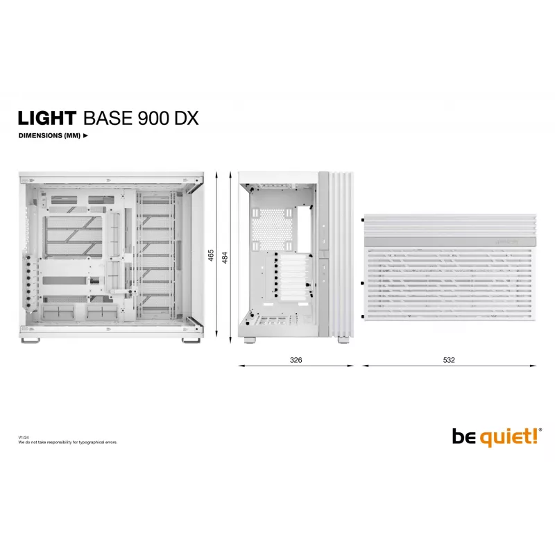 PC korpusas be quiet! LIGHT BASE 900 DX White Full Tower – ATX/EATX, stiklinis šonas, RGB, max GPU 495 mm, aušintuvo aukštis 190 mm